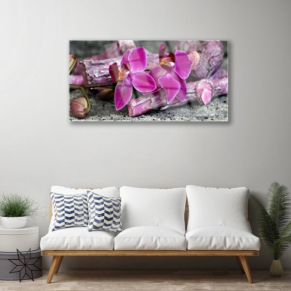 Quadro in vetro Legno Fiori Pianta Natura 100x50 cm 2 appendini