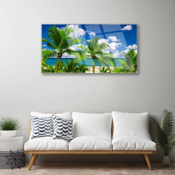 Quadro in vetro Mare Palme Paesaggio 100x50 cm 2 appendini
