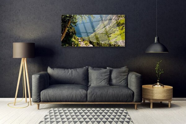 Quadro in vetro Montagna Foresta Natura 100x50 cm 2 appendini