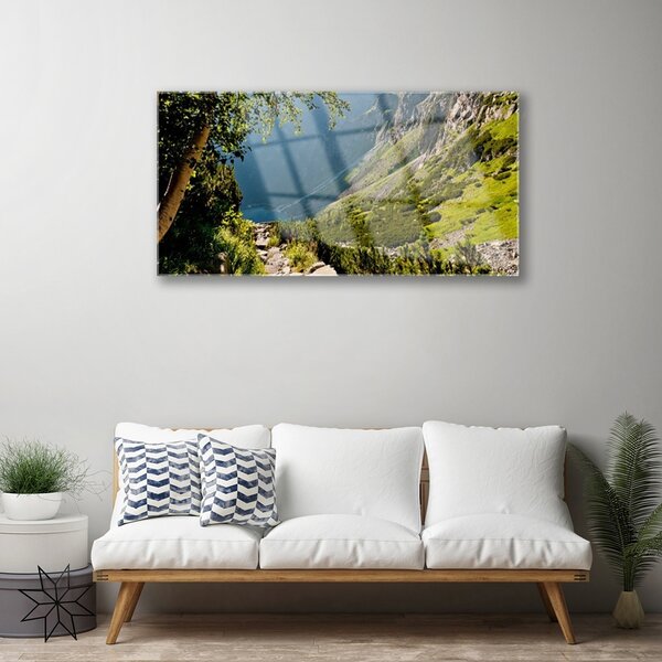 Quadro in vetro Montagna Foresta Natura 100x50 cm 2 appendini