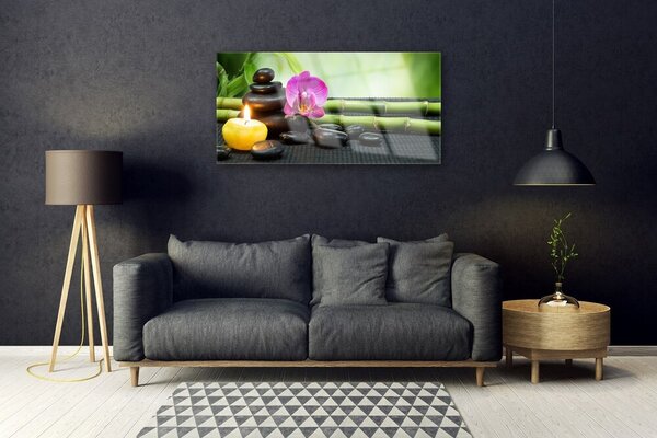 Quadro in vetro Fiore di bambù Zen Spa 100x50 cm 2 appendini