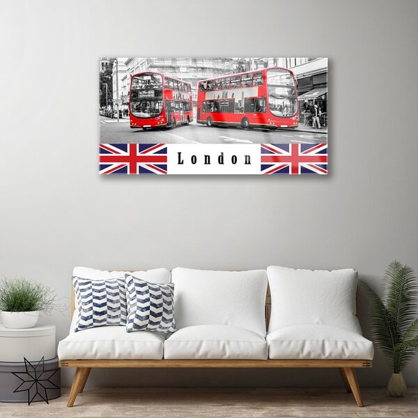 Quadro in vetro Arte dell'autobus a Londra 100x50 cm 2 appendini