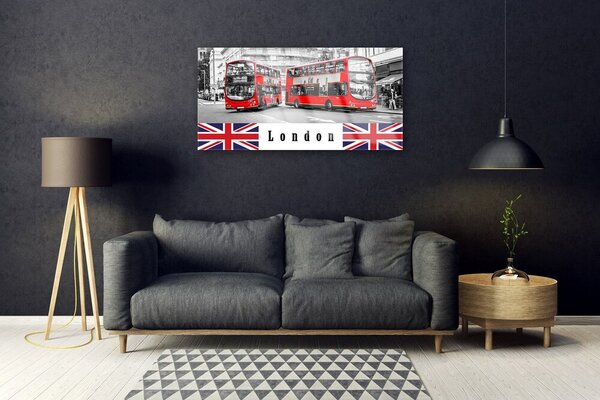 Quadro in vetro Arte dell'autobus a Londra 100x50 cm 2 appendini