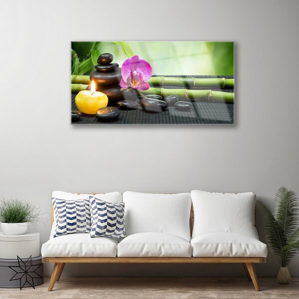 Quadro in vetro Fiore di bambù Zen Spa 100x50 cm 2 appendini