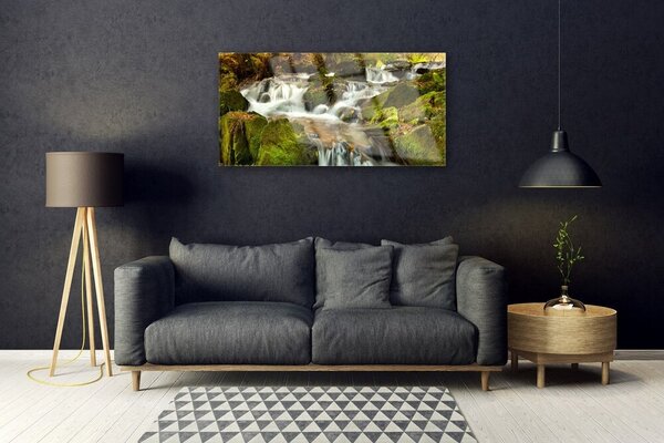 Quadro in vetro Cascata Rocce Natura 100x50 cm 2 appendini
