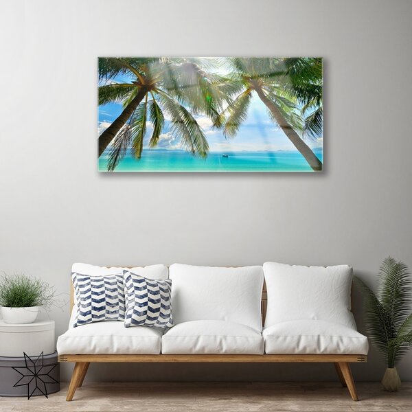 Quadro in vetro Palm Tree Sea Landscape 100x50 cm 2 appendini