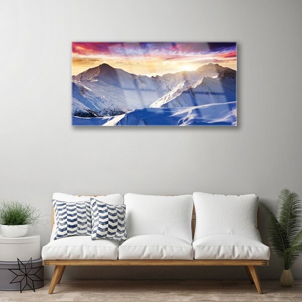Quadro in vetro Montagne Neve Paesaggio 100x50 cm 2 appendini