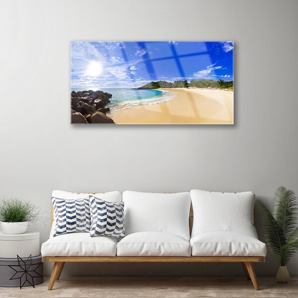 Quadro su vetro Sole mare spiaggia paesaggio 100x50 cm 2 appendini