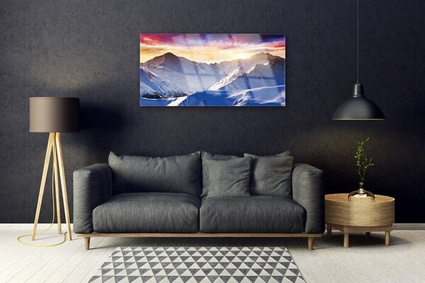 Quadro in vetro Montagne Neve Paesaggio 100x50 cm 2 appendini