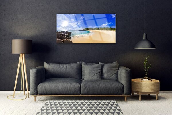 Quadro su vetro Sole mare spiaggia paesaggio 100x50 cm 2 appendini