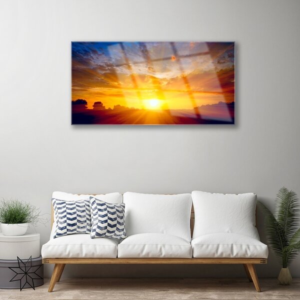 Quadro di vetro Sole Cielo Paesaggio 100x50 cm 2 appendini