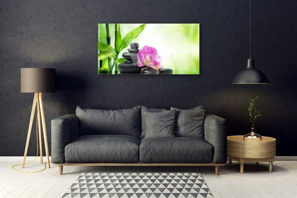 Quadro su vetro Grafica a foglie di bambù 100x50 cm 2 appendini
