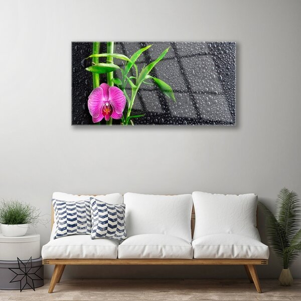 Quadro di vetro Gocce di fiori di bambù 100x50 cm 2 appendini