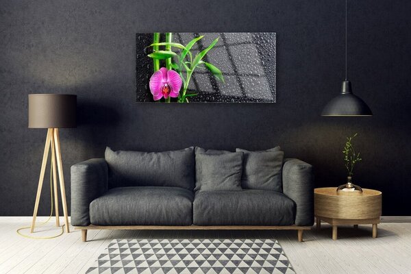 Quadro di vetro Gocce di fiori di bambù 100x50 cm 2 appendini