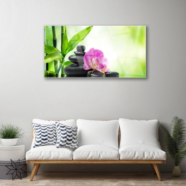 Quadro su vetro Grafica a foglie di bambù 100x50 cm 2 appendini