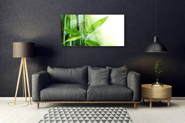 Quadro vetro Pianta di foglie di bambù Natura 100x50 cm 2 appendini