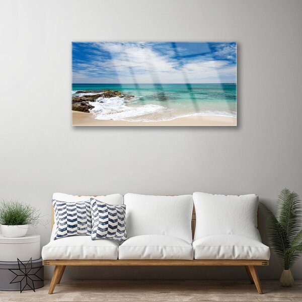 Quadro di vetro Spiaggia Mare Paesaggio 100x50 cm 2 appendini