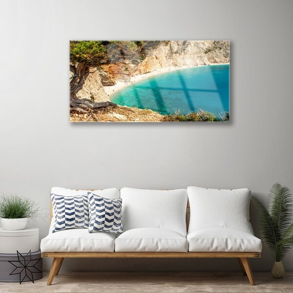 Quadro in vetro Spiaggia di Bay Sea Rocks 100x50 cm 2 appendini