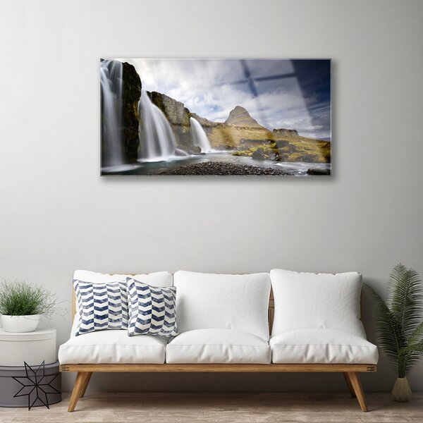 Quadro vetro Cascata Paesaggio montano 100x50 cm 2 appendini
