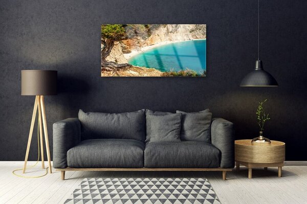 Quadro in vetro Spiaggia di Bay Sea Rocks 100x50 cm 2 appendini