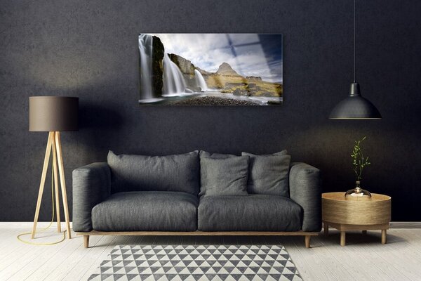 Quadro vetro Cascata Paesaggio montano 100x50 cm 2 appendini