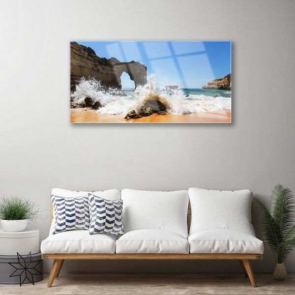 Quadro in vetro Spiaggia mare onde paesaggio 100x50 cm 2 appendini