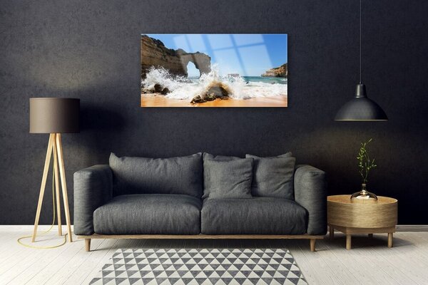 Quadro in vetro Spiaggia mare onde paesaggio 100x50 cm 2 appendini