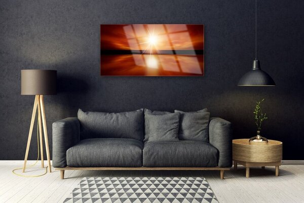 Quadro vetro Sole Cielo Acqua Paesaggio 100x50 cm 2 appendini