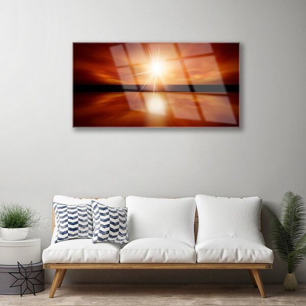 Quadro vetro Sole Cielo Acqua Paesaggio 100x50 cm 2 appendini
