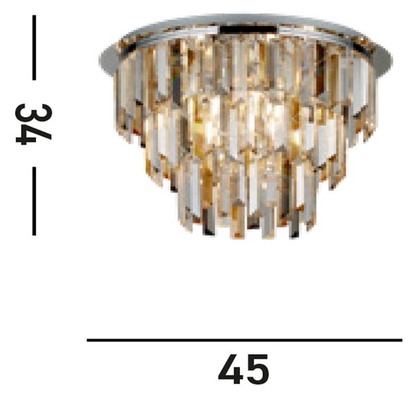 Plafoniera Classica Clarissa Acciaio Cromo Vetro Ambra 5 Luci E14
