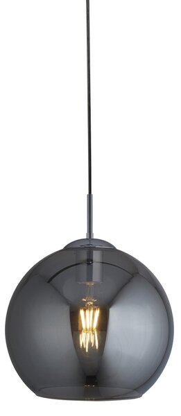 Sospensione Contemporanea Balls Acciaio Cromo Vetro Fumè 1 Luce E27 D25Cm