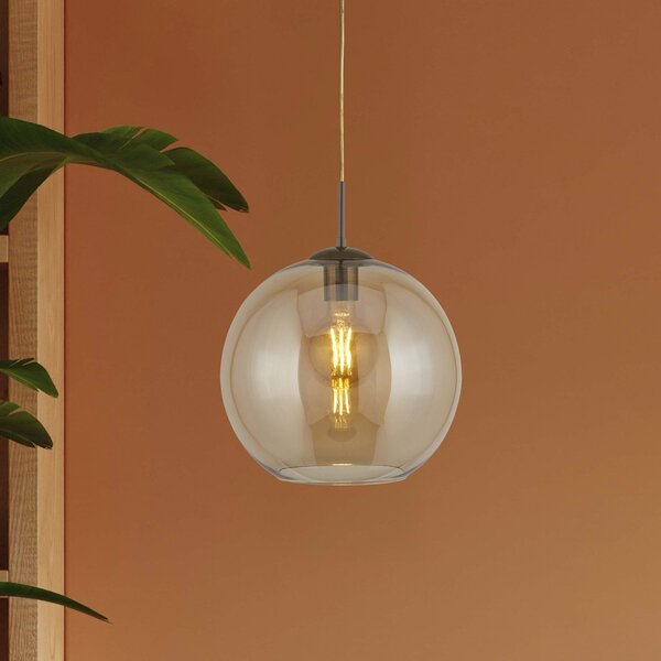 Sospensione Contemporanea Balls Acciaio Adjustable Vetro Ambra 1 Luce E27 D25Cm