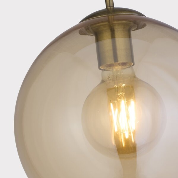 Sospensione Contemporanea Balls Acciaio Adjustable Vetro Ambra 1 Luce E27 D25Cm