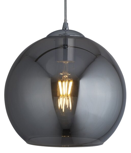 Sospensione Contemporanea Balls Acciaio Cromo Vetro Fumè 1 Luce E27 D25Cm