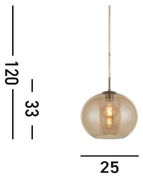 Sospensione Contemporanea Balls Acciaio Adjustable Vetro Ambra 1 Luce E27 D25Cm