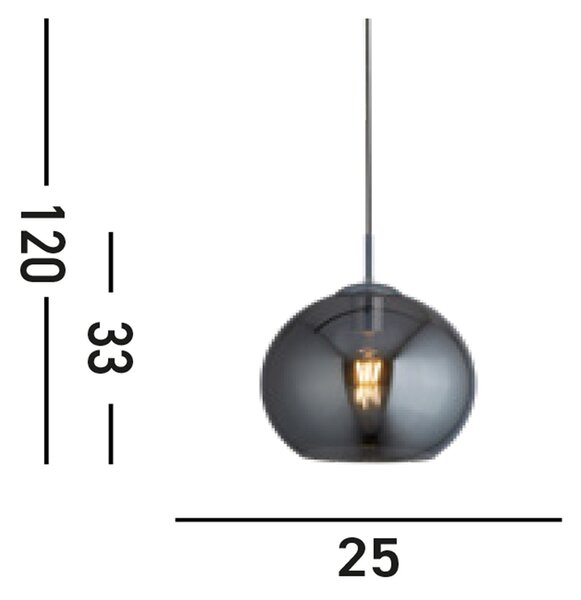 Sospensione Contemporanea Balls Acciaio Cromo Vetro Fumè 1 Luce E27 D25Cm