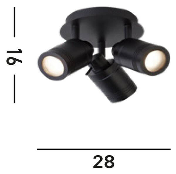 Plafoniera Contemporanea Sansone Acciaio Nero Policarbonato 3 Luci Gu10