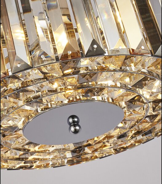 Lampadario Contemporaneo Chapeau Acciaio Cromo Vetro Ambra 3 Luci E27