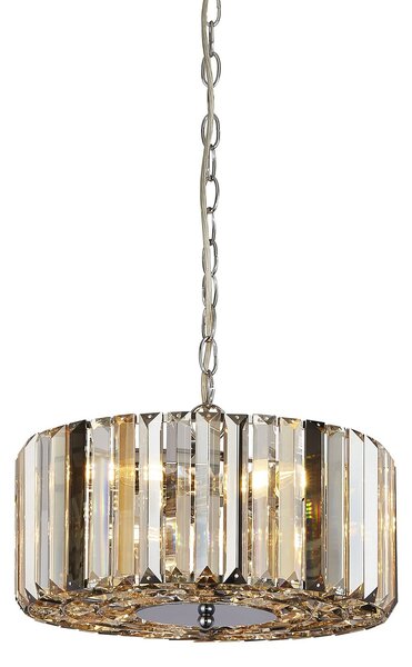Lampadario Contemporaneo Chapeau Acciaio Cromo Vetro Ambra 3 Luci E27
