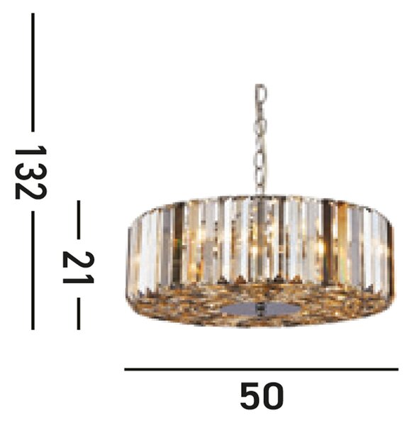 Lampadario Contemporaneo Chapeau Acciaio Cromo Vetro Ambra 5 Luci E27