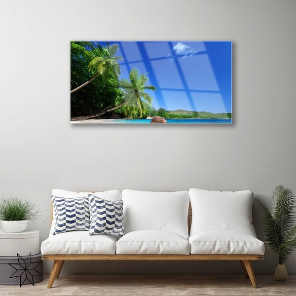 Quadro di vetro Palme Spiaggia Paesaggio 100x50 cm 2 appendini
