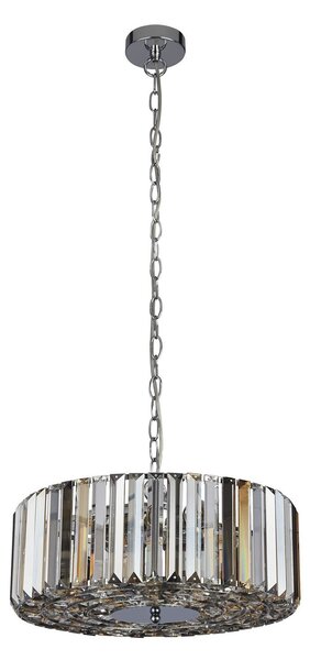 Lampadario Contemporaneo Chapeau Acciaio Cromo Vetro Ambra 5 Luci E27