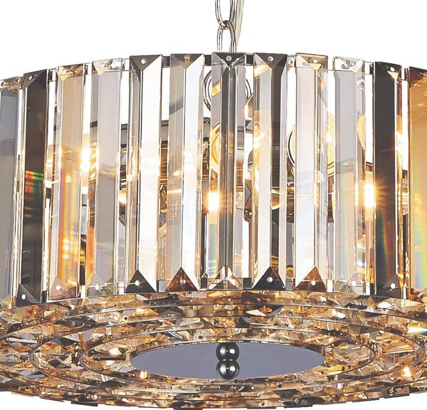 Lampadario Contemporaneo Chapeau Acciaio Cromo Vetro Ambra 5 Luci E27