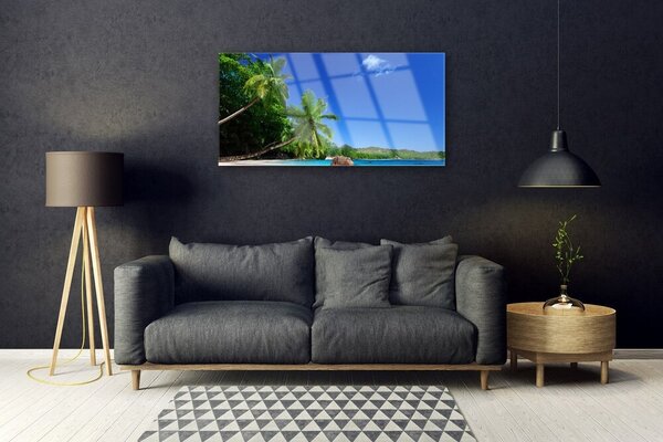 Quadro di vetro Palme Spiaggia Paesaggio 100x50 cm 2 appendini