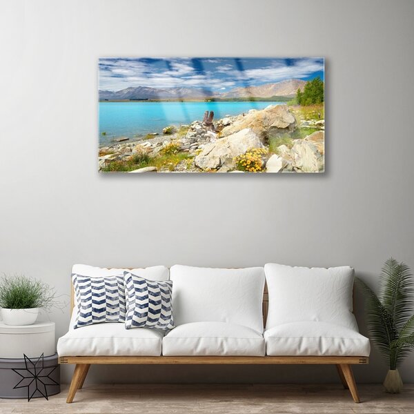 Quadro di vetro Paesaggio del mare di rocce 100x50 cm 2 appendini