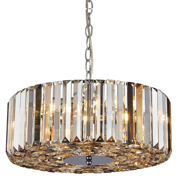 Lampadario Contemporaneo Chapeau Acciaio Cromo Vetro Ambra 5 Luci E27