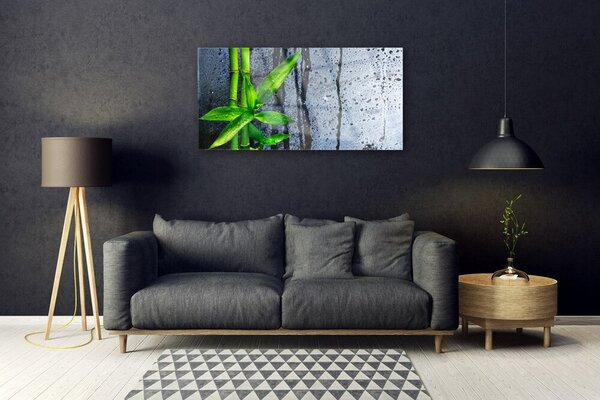 Quadro in vetro Pianta di foglie di bambù Natura 100x50 cm 2 appendini