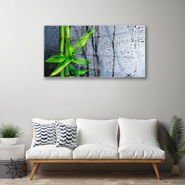 Quadro in vetro Pianta di foglie di bambù Natura 100x50 cm 2 appendini