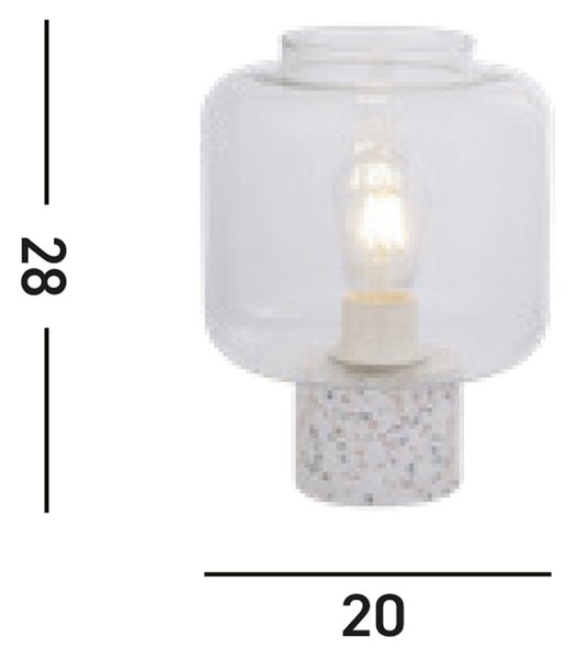 Abatjour Contemporaneo Nave Cemento Bianco Vetro Trasparente 1 Luce E27