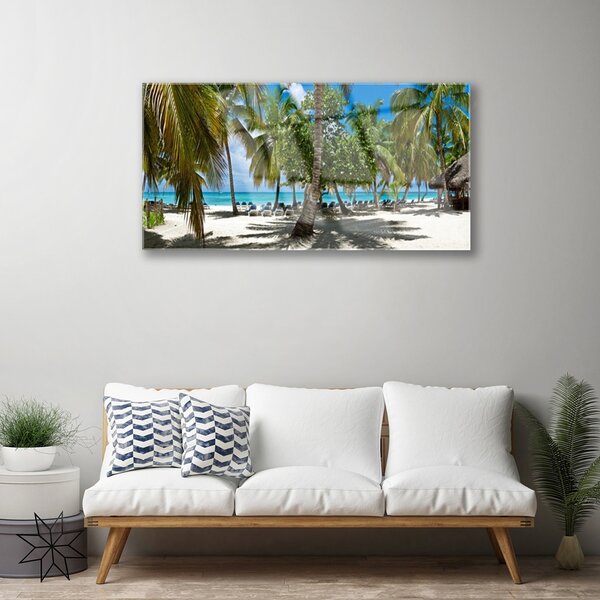 Quadro in vetro Spiaggia Palme Paesaggio 100x50 cm 2 appendini